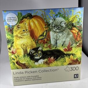 KI Puzzle 300 Pieces Linda Picken Jigsaw Puzzle Fluffy Kittens With Pumpkins New
